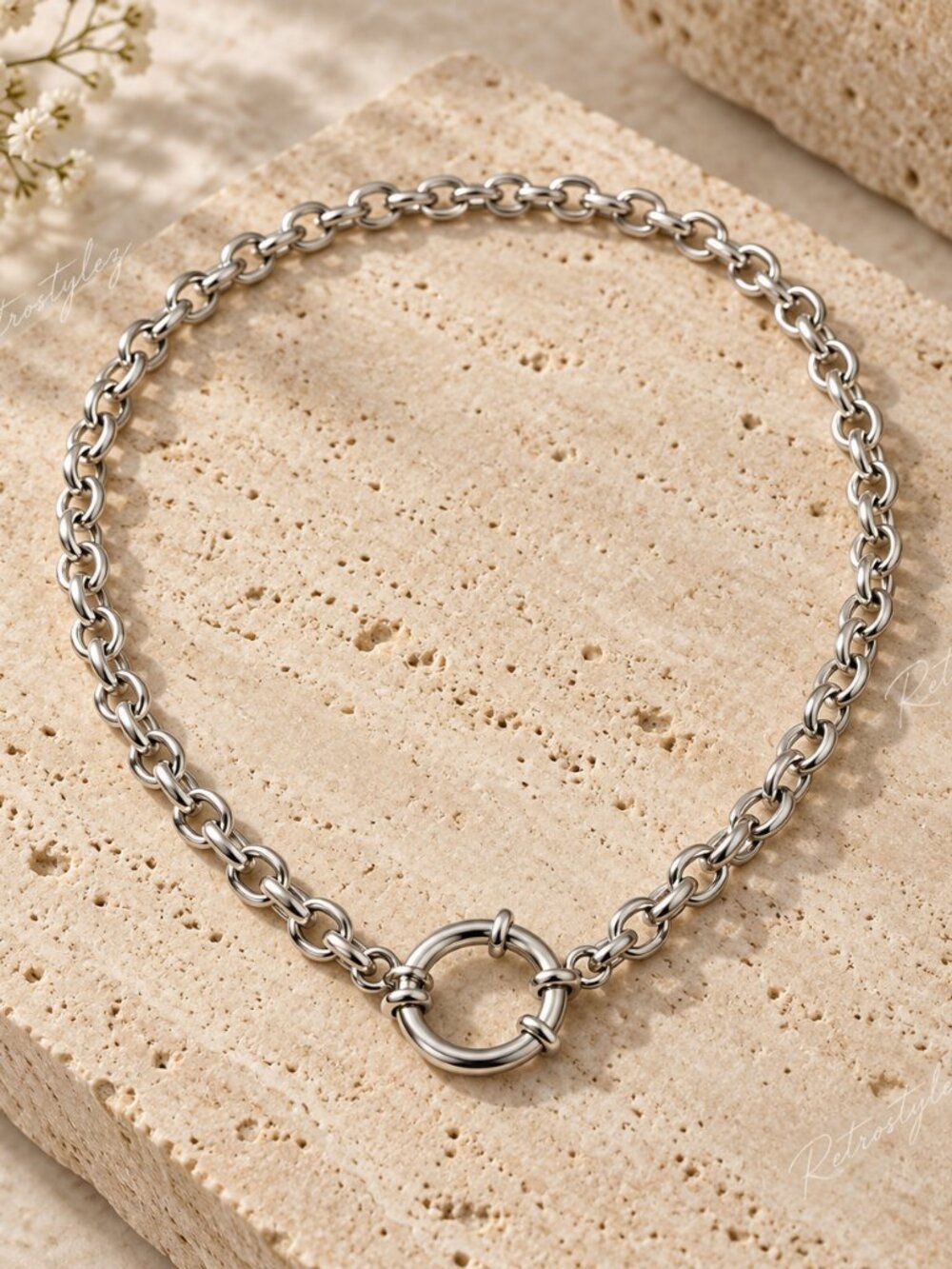 16" Womens 14K White Gold Womens Modern Ring Clasp Necklace 14 K Silver Jewelry